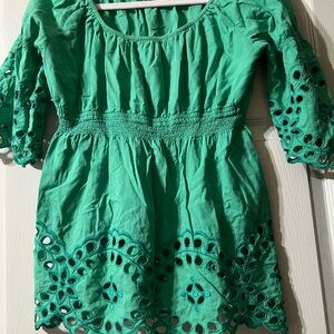 Green Eyelet blouse , beautiful fr om Singapore